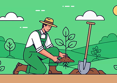 Farmer Planting Tree Seedling Illustration