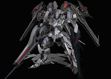 Detailed Gray Mech Warrior on Black