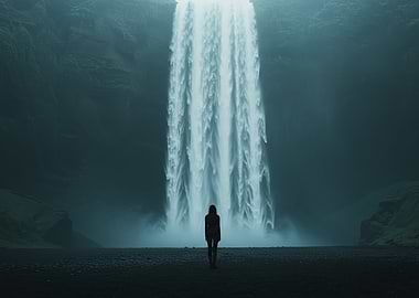 Waterfall and Solitary Figure