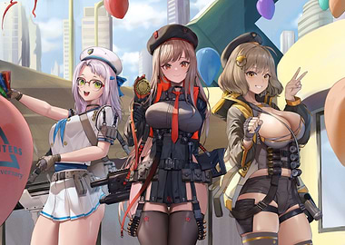 Goddess of Victory: Nikke Celebrating Anniversary with Balloons