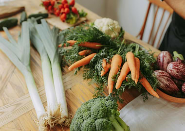 Fresh Vegetables on Wooden Table