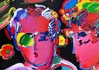 Peter Max Style Portrait of Two Women