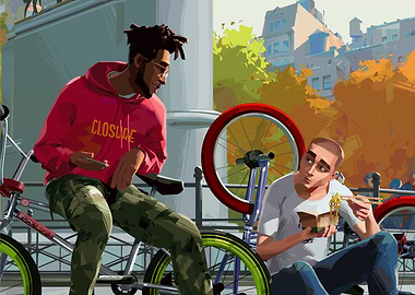 Two Friends with Bikes and Noodles