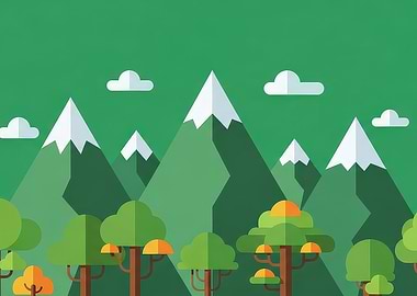Flat Design Mountain Landscape Illustration
