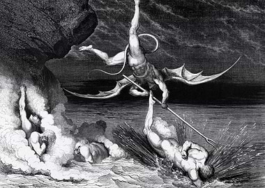 Engraving of a Devil with Humans