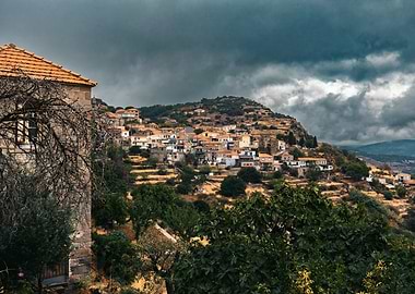 Mountain Village Under Stormy Sky, Lesbos