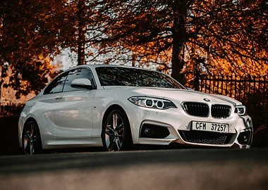 White BMW Coupe in Autumn Setting
