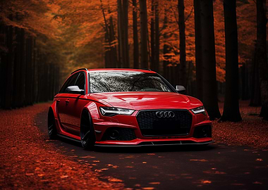 Red Audi RS6 Autumn Forest