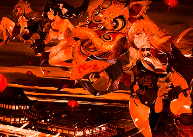 Girls with Chinese Lion Dance