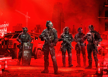SWAT Team in Red Urban Setting