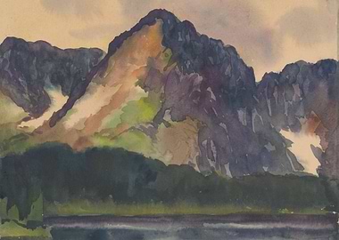 Watercolor Mountain Landscape Painting