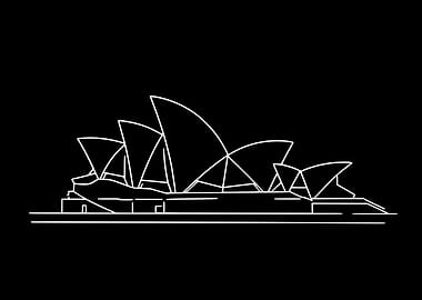 Sydney Opera House – Minimal Line Art on Black Background