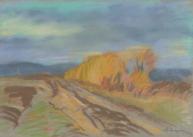 Autumn Road Landscape Pastel Painting