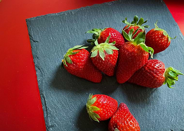 Fresh Strawberries on Slate Board