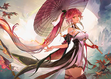 Girl with Parasol in Fantasy Setting