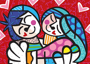 Abstract Love: Two Figures Embracing by Romero Britto