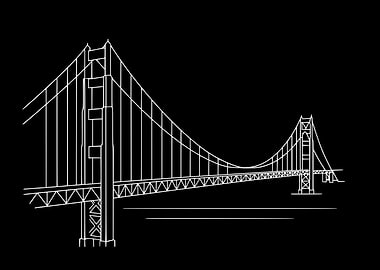 Golden Gate Bridge – Minimal Line Art on Black Background