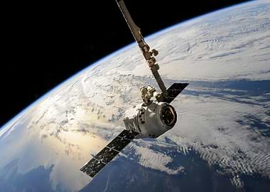 Spacecraft docking with Earth in background