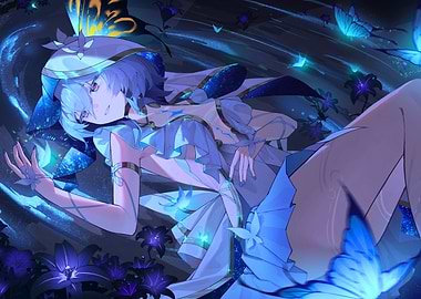 Fantasy Girl with Butterflies and Flowers