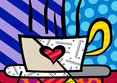 Pop Art Coffee Cup with Heart by Romero Britto