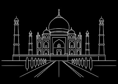Taj Mahal – Minimal Line Art on Black Background