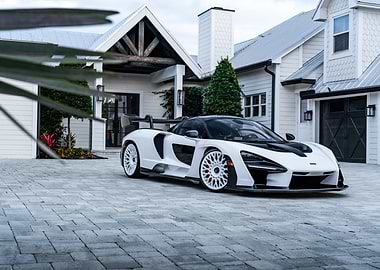 White McLaren Senna in front of house