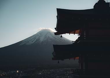 Mount Fuji and Temple Silhouette