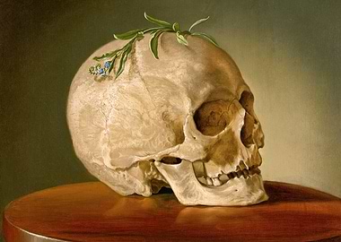 Frantisek Klimkovic – Still Life with a Skull and a Forget-Me-Not (1860)
