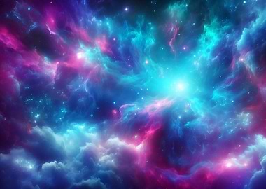 Colorful Nebula with Stars and Clouds