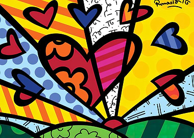 Colorful Heart Pop Art Illustration by Romero Britto