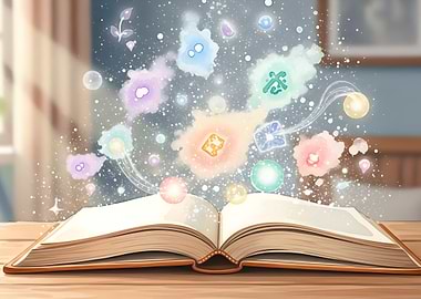 Open Book with Magical Elements