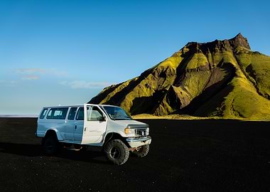 White Van on Black volcano ash