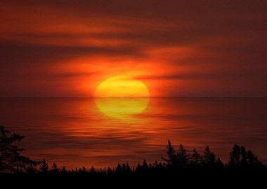 Fiery Sunset Over the Ocean