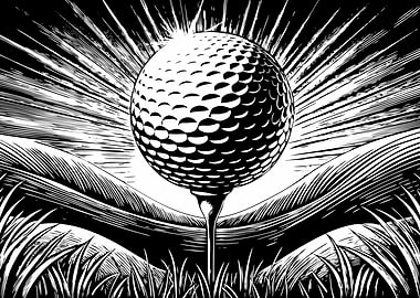 Monochrome Golf Ball on Tee Illustration