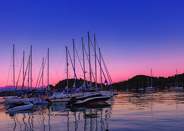 Sailboats at Dusk, Greek Island