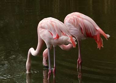 Two Flamingos in Water
