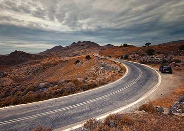 Winding Road Through Mountainous Landscape, Lesbos