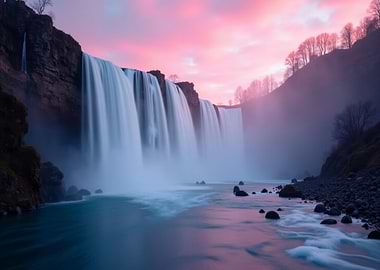 Majestic Waterfall in Forest Nature