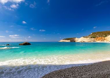 Turquoise Beach with Cliffs and Blue Sky, Leukada