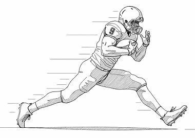 American Football Player Running Illustration