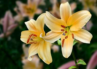 Two Yellow Lilies in Bloom