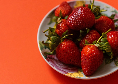 Fresh Strawberries on a Floral Plate