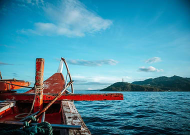 Boat on the water with island view