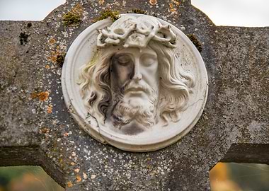 Jesus Christ Relief on Stone Cross