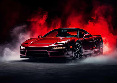 Red Honda NSX in smoke