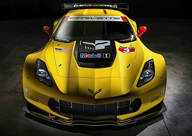 Yellow Corvette Racing Car Front View