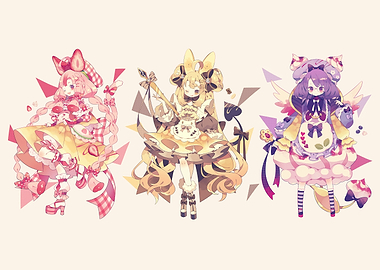 Three Dessert-Themed Anime Girls Illustration