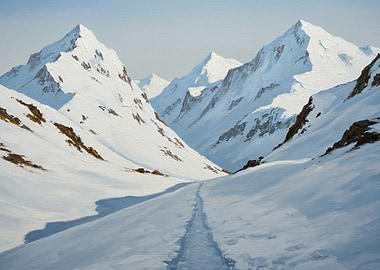 Snowy Mountain Valley Painting