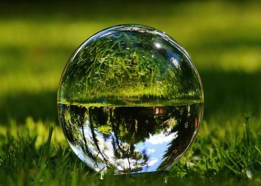 Crystal ball reflecting nature scene