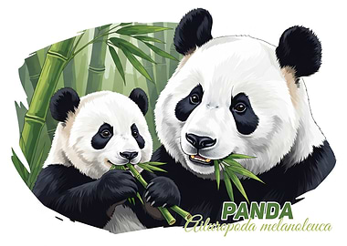 Panda's Eating Bamboo Illustration